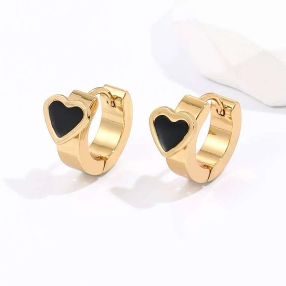 Stainless Steel Elegant Gold Heart Hoop Earring Jewelry Women NWT - Picture 1 of 4